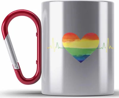 Produktbild von Trendation - Regenbogen Edelstahl Tasse Karabiner Geschenk LGBT Schwule Lesben Transgender Grafik Pride Herzschlag (Rot)