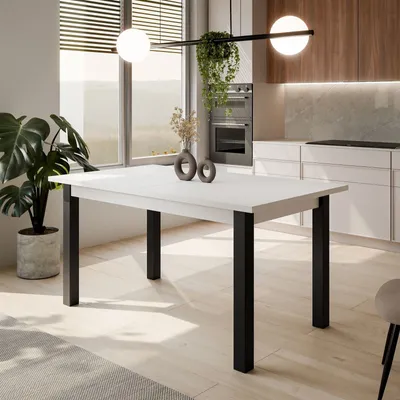 Produktbild von ARTOS ausziehbarer Tisch, 150–198 cm, in Weiß matt mit schwarzen Beinen