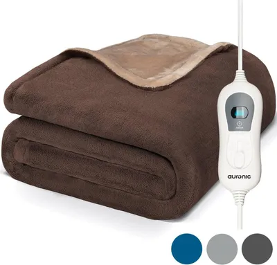 Produktbild von Auronic Elektrische Heizdecke - 200 x 180 cm - 2 Personen Wärmedecke - 3 Wärmestufen mit Timer - Kuscheldecke - Flanell - Braun