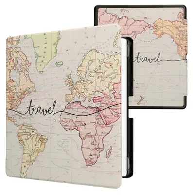Produktbild von kwmobile Schutzhülle für Amazon Kindle Scribe (2024) Hülle - eReader Flip Case mit Auto Sleep Funktion - Travel Schriftzug mit Schwarz Mehrfarbig
