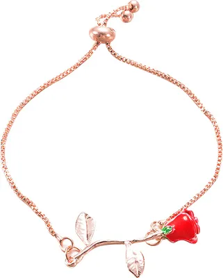 Produktbild von Elegantes Armband mit Rosen-Anhänger, verstellbarer Armreif für Damen, Schmuck, Geschenk-Golden