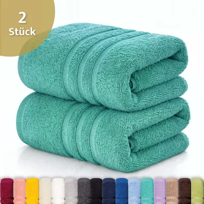 Produktbild von Lavea® 2er Set Duschtuch 70x140 cm, 100% Baumwolle – Weiches Frottee Duschtuch, Badetücher Set für Badezimmer, Frottierserie Elena - Türkis