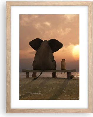 Produktbild von Gerahmtes Poster - Rahmen in heller Eiche - Elefant Ufer Meer - 30x40 cm - Wand Bild - Wanddeko - Wandbilder - Wandposter - Bilderrahmen - Bilder - Kunstdruck - Wandbild - P2NPA30x40-3555
