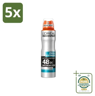 Image de 5 x Déodorant spray L'Oréal Paris Men Expert Fresh Extreme - 150 ml - Pack de 5