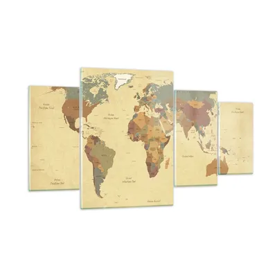 Produktbild von Bilder auf glas - Karte Welt Land - 160x90cm - Glasbilder - Wandbilder - Kunstdruck - zum Aufhängen bereit - Wanddekoration aus Glas - Glas Bilder - Wandbild auf Glas - 4 Teile - GDL160x90-3861