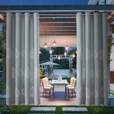 Image de Topchances 2 pièces rideau extérieur avec oeillets, rideau extérieur étanche Jardin occultation Indoor Outdoor Rideaux pour véranda,Pergola, Cabana, Gazebo, Gris clair, 241 * 254cm