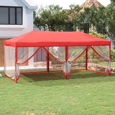 Produktbild von Partyzelt Faltbar mit Seitenwänden, Pavillon, Faltpavillon, Lackierzelt, Faltzelt, Eventzelt, Rennzelt, Gartenpavillion, Sonnenzelt, Arbeitszelt, Rot 3x6 m