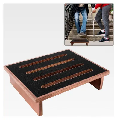 Produktbild von Tritthocker aus Holz - Trittstufe für Wohnwagen und Wohnmobil bis 200 kg belastbar - 40x32x10,5 cm Fußbank für Erwachsene - Step Stool mit rutschfester Gummiauflage - Holztritt aus Nussbaumholz