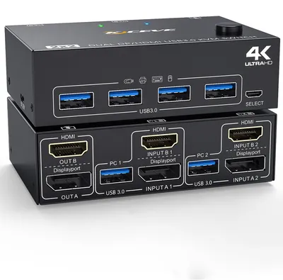 Produktbild von DisplayPort- und HDMI-KVM-Switch für 2 Computer und 2 Monitore, 4K bei 60 Hz