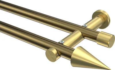 Produktbild von Interdeco Gardinenstange / Vorhangstange Messing Antik / Messing-Optik, Typ Platon Savio (Kegel) ohne Ringe, 20 mm Ø 2-läufig, 240 cm