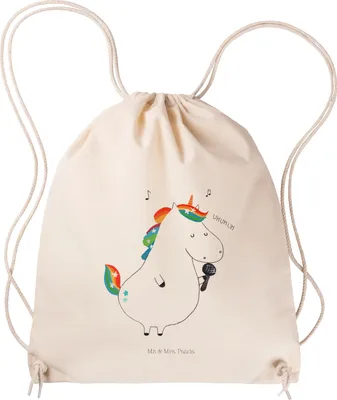 Produktbild von Mr. & Mrs. Panda Turnbeutel Einhorn Sänger - Transparent - Geschenk, Unicorn, Stoffbeutel, festival tasche, Geburtstag, wander rucksack, Glitzer, Disco, Einhörner, kordel
