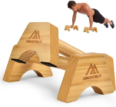 Immagine prodotto di Maniglie in legno per flessioni - Set di parallette - Allenamento della parte superiore del corpo - Legno massello di faggio - Lunghezza 247 cm - Legno naturale