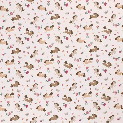 Jersey Kinderstoff Pferdchen Kindermotiv ab 0,5x1,5m Baumwoll-Stoff Jerseystoff Oeko-Tex rosa