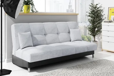 Produktbild von LIKMA Schlafsofa 3 Sitzer ausziehbar Grau + Schwarz Kunstleder 195x91x85 cm mit Bettkasten & Schlaffunktion ohne Armlehnen