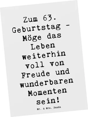 Produktbild von Mr. & Mrs. Panda Grußkarte Spruch 63. Geburtstag Freude - Weiß - Geschenk, Postkarte, Kunstkarten, Glückwünsche, einzigartiges, unvergesslicher, Postkarten, bildkarte