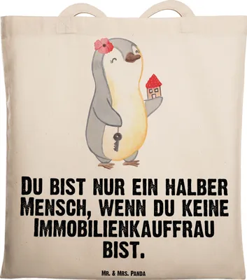 Produktbild von Mr. & Mrs. Panda Shopping Tasche Immobilienkauffrau Herz - Transparent - Geschenk, Tote Bag, Ausbildung, Witzig, Lustig, Beutel, dokumententasche, Jutebeutel, Stoffbeutel