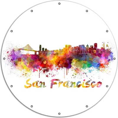 Produktbild von Wallario rundes Outdoor-Poster für Garten oder Balkon, Motiv Städte als Aquarell - Skyline von San Francisco, 120 cm Durchmesser