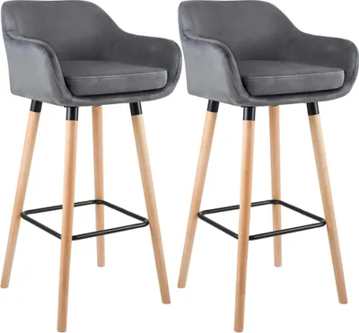 Produktbild von CLP 2er Set Barhocker Grant Samtbezug Gestell aus Buchenholz bis 150 kg grau