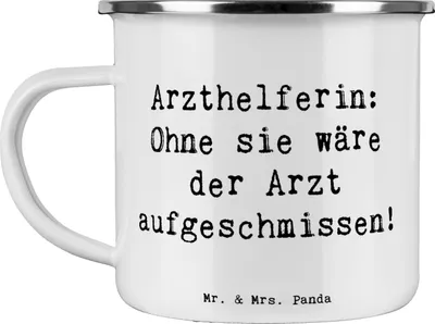 Produktbild von Mr. & Mrs. Panda Emaille Tasse Spruch Arzthelferin Herz - Weiß - Geschenk, Untersuchung, Beruf, Berufsalltag, Berufe, Kaffeepott, Terminorganisation, Arztpraxis, Haferl