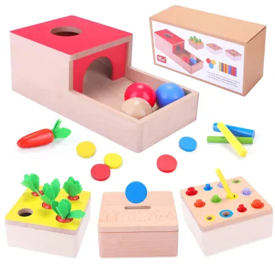 Immagine prodotto di Giocattoli in legno per lo sviluppo motorio - Set Montessori 4-in-1 per bambini