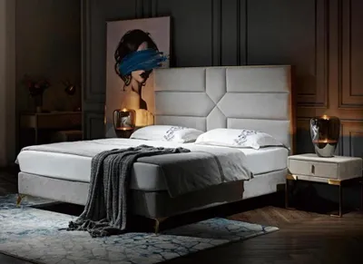 Produktbild von Doppelbett Bett Ehebett Design Luxus Samt Polsterbett Designbett Textil Betten