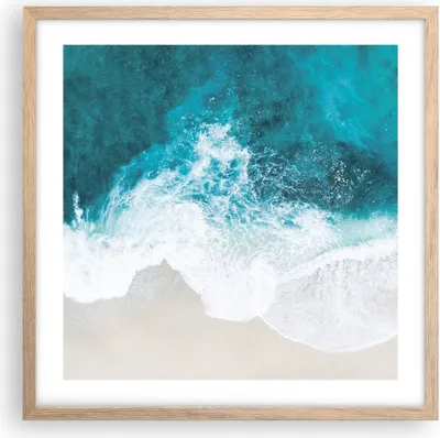 Produktbild von Gerahmtes Poster - Rahmen in heller Eiche - Luftaufnahmen Strand Welle - 50x50 cm - Wand Bild - Wanddeko - Wandbilder - Kunstposter - Wandposter - Bilderrahmen - Bilder - Kunstdruck - P2NAC50x50-4686