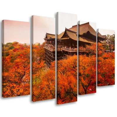 Produktbild von 5-teiliges leinwandbild garten japan landschaft 100x70 cm Feeby braun wandbild bereit zum aufhängen