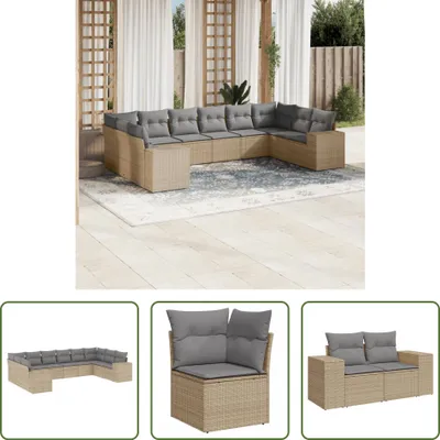 Produktbild von The Living Store 10-tlg. Garten-Sofagarnitur mit Kissen Beige Poly Rattan
