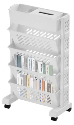 Immagine prodotto di Libreria mobile con ruote, bianca, 5 ripiani, smontabile e girevole, multifunzionale