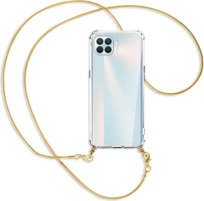 Produktbild von Handykette Backcover-Schutzhülle mit Band (Metall goldfarben) für Oppo A93 - goldfarbene Kette Snake