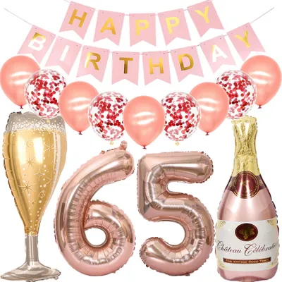 Folienballon-Set 65. Geburtstag, Roségold, 10-teilig