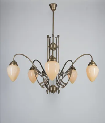 Produktbild von Hängeleuchte Echt-Messing Glas H: max. 110 cm in Berliner Messing Elfenbein E27 Jugendstil Hängelampe