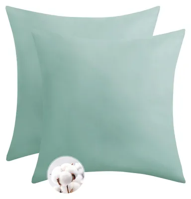 Productafbeelding van Kussensloop, 80 x 80 cm, katoen, 2 stuks – Zachte kussensloop, 80 x 80 cm, groen met rits, kussensloop in saliegroen