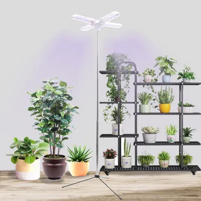 Produktbild von Vollspektrum Pflanzenlampe mit 4 Köpfen & 240 LEDs | Höhenverstellbar bis 170cm | 3 Lichtmodi & 10 Stufen | Timer 3/9/12h | Für Pflanzen, Blumen