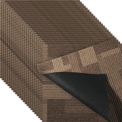Produktbild von Wiederverwendbare Teppichfliesen, 24" x 24" Teppichquadrate mit integrierter Polsterung, weich gepolsterte Teppichfliesen, einfache DIY-Verlegung für Schlafzimmer und Wohnzimmer (24 Fliesen, gemischtes Braun)