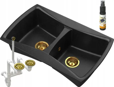 Obrázok produktu pre Granitan | Granitový drez – dvojkomorový drez – 79,5 x 49,5 cm – čierny – so sifónom – DOUBLE