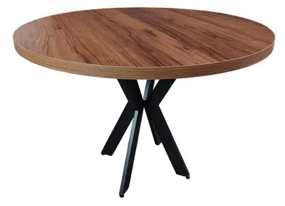 Image de Table de cuisine Table ronde industrielle en bois avec pieds en métal