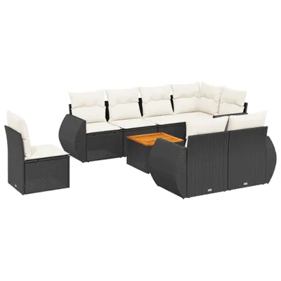 Immagine prodotto di vidaXL Set di divani da giardino da 9 pezzi con cuscini in polirattan nero