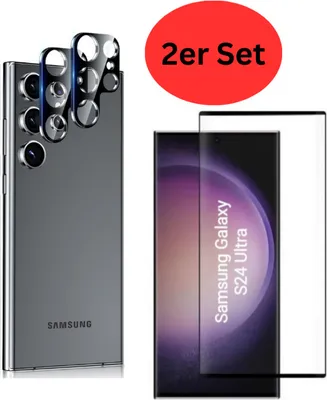 Produktbild von CLM-Tech 1+1 Schutzfolie kompatibel mit Samsung Galaxy S24 Ultra - 1X Display Folie + 1X Kameraschutz Kameraglas Panzerglas Displayschutz 9H Glas - Unterstützt Fingerabdruck-ID - Displayschutzfolie kristallklar