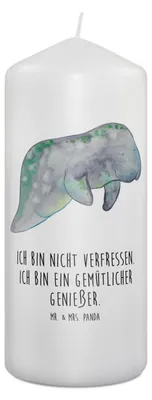 Produktbild von Mr. & Mrs. Panda Kerze Seekuh Chillen 19 x 8 cm - Weiß - Geschenk, Süßigkeiten, Meer, Essen, Abnehmen, Zucker, Blockkerze, Diät, Stumpenkerze, Zylinderkerze