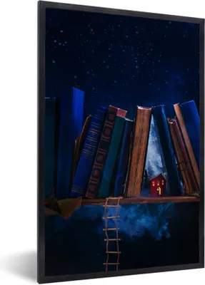 Produktbild von MuchoWow® MuchoWow® Gerahmtes Poster Verlassenes Haus inmitten der Bücher 40x60 cm - Poster mit zchwarzem Bilderrahmen - Papierdruck - Wandbilder