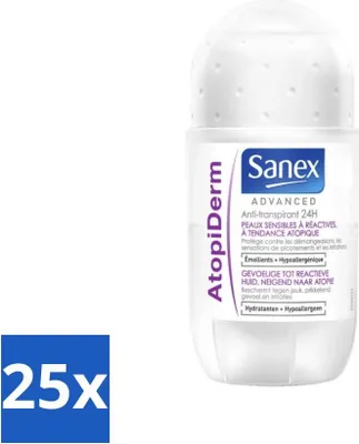 Productafbeelding van Sanex Advanced Sensitive Deodorant Roller – 24-uurs antitranspirant – Advanced Atopiderm – 50 ml - Voordeelverpakking - 25 stuks