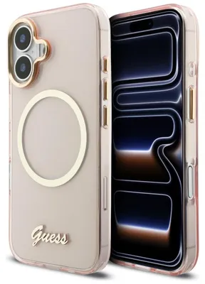 Obrázek produktu pro Kovové pouzdro Guess IML Script MagSafe pro iPhone 17 - růžové