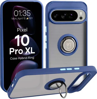 Produktbild von Handyhülle mit Fingergriff für Google Pixel 10 Pro XL, Bizon Case Hybrid Ring, getönt mit dunkelblauem Rahmen