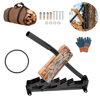 Produktbild von Ikodm Wandholzspalter ohne Strom mit festem Griff, Sicherungsring, Brennholztasche und Handschuhen, Schwarz