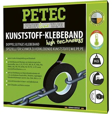 Produktbild von PETEC Kunststoff-Klebeband 87210 Doppelseitig 10 m x 19 mm x 1,1 mm Schwarz