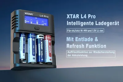 Produktbild von XTAR L4 Pro – Akku-Ladegerät mit LCD, Refresh & Discharge für Li-Ion/NiMH AA/AAA
