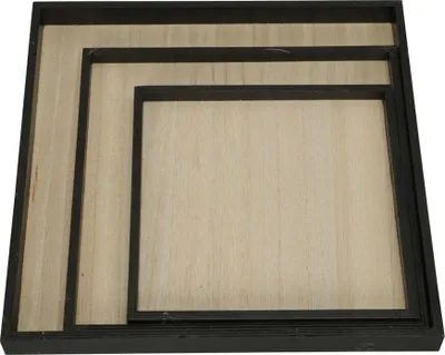 Produktbild von Tablett 3erSet Holz Landhaus natur/schwarz quadrat L20+25+30cm Deko