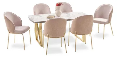 Produktbild von s Esszimmer-Set komfortabler Tisch grau gepolsterte Stühle 7tlg