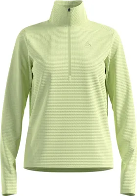 Hellgrünes Odlo Essentials Thermal Laufshirt mit Halbreißverschluss und feinem Streifenmuster